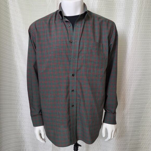 L.L. BEAN Wrinkle Resistant Shirt Lt-Mid Weight Cotton Plaid Green Red Men's M - Picture 12 of 13